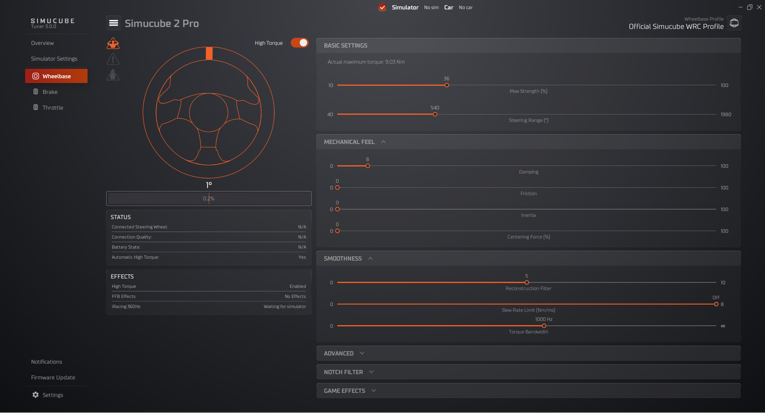 Simucube 2 Configuration View